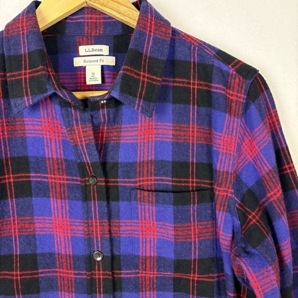 L.L. Bean Purple Red Plaid Flannel Button Down Shirt - Picture 4 of 7